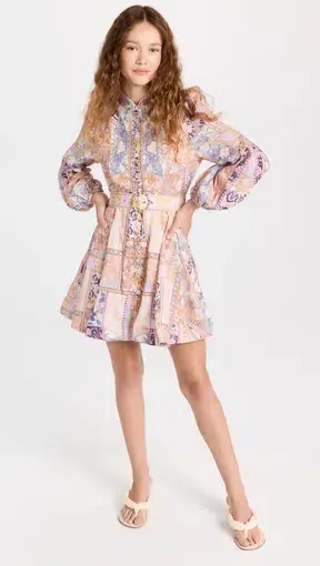 Zimmermann Kaleidoscope Buttoned Mini Dress Multi Swirl Floral Size 1 / Au 10
