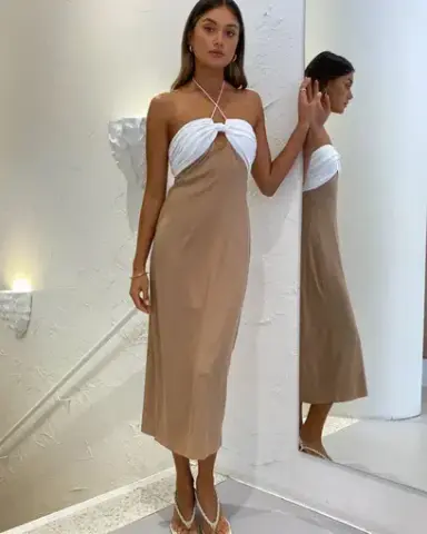 Third Form Lets Split Slip Dress Off White And Tan Size 8 