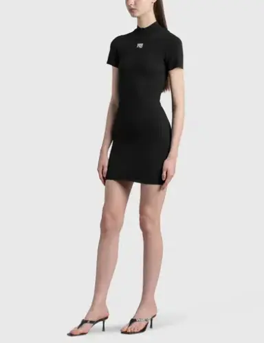 T By Alexander Wang Bodycon Crewneck T-Shirt Dress with Logo Patch Black Size 10