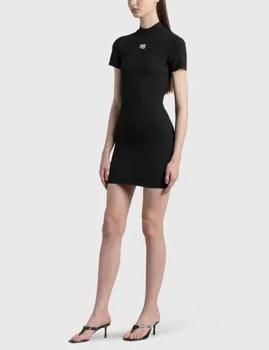 T By Alexander Wang Bodycon Crewneck T-Shirt Dress with Logo Patch Black Size 10