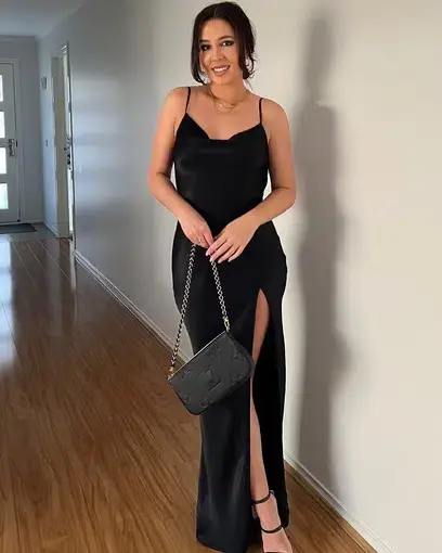 Meshki Jade Cowl Neck Backless Maxi Dress Black Size 8