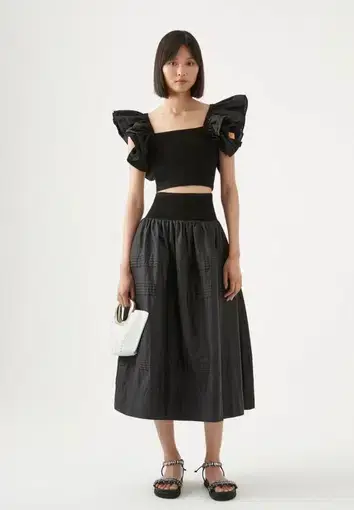 Aje Rosalie Knit Waist Midi Skirt and Corrine Knit Bodice Crop Top Set Black Size M/Au 10