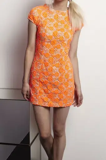 Shakuhachi Neon Nights Lace Mini Dress Orange Size 6