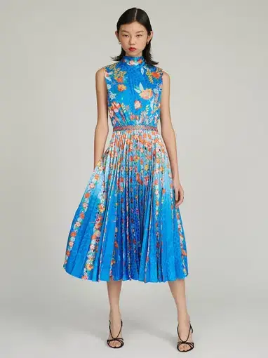 Saloni Fleur E Midi Dress In Sapphire Falls Print Size 16