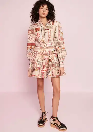  Kate Ford Cleome Layered Mini Dress Danillo Print Size 10