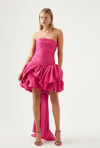 Aje Piacere Bubble Hem Mini Dress Fuchsia Pink Size 8 / S