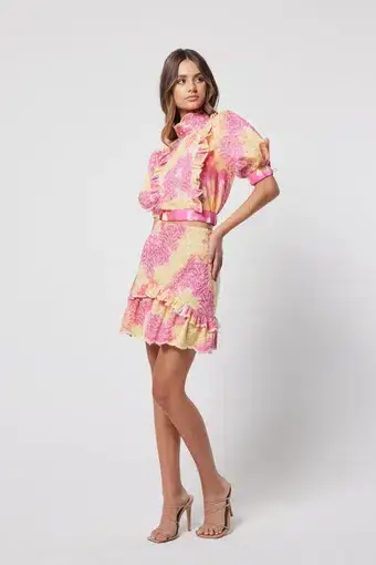 Elliatt Cowra Top & Skirt Set Pink/Yellow Size S/Au8