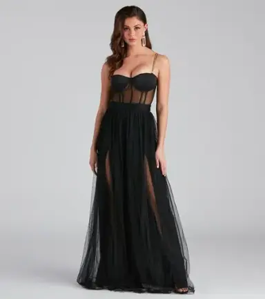 Windstore Cintra Mesh Tulle Bustier Gown Black Size 12 
