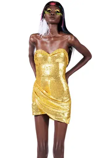 Area NYC Draped Sequins Mini Dress Yellow Size 8