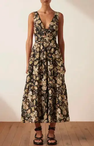 Shona Joy Palermo Linen Plunge Back Midi Dress Palermo Size 14