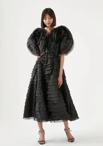 Aje Amour Ruffle Midi Dress Black Size 16