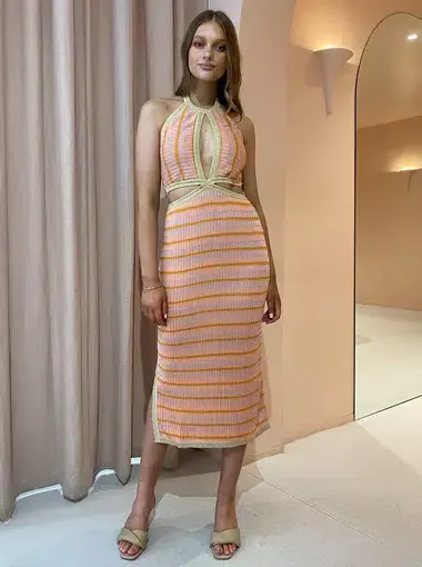 Suboo Biba Halter Dress Peach Stripe Size 8 