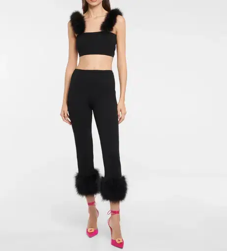 Magda Butrym Feather-trimmed Pants and Crop Top Black Size 10
