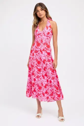Kookai Tiah Halter Midi Dress Pink Size AU 12 