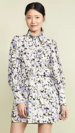 Zimmermann Ninety Six Shirt Mini Dress in Dark Pansy Floral Size 1 / Au 10
