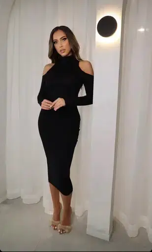 Balmain Long Sleeve Midi Dress Black Size 8