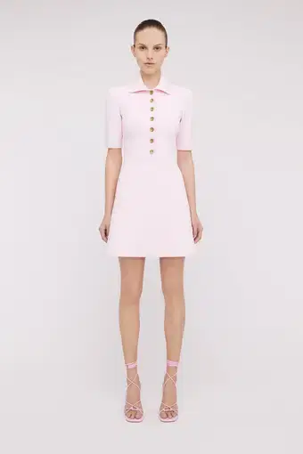 Scanlan Theodore Crepe Knit Button Collar Mini Dress in Angel Pink Size 6 / XS