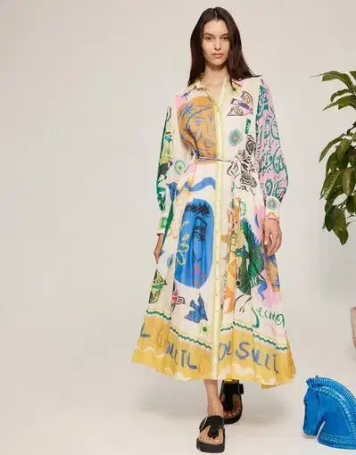Alemais Soleil Patchwork Shirt Dress  Multi Size 12 