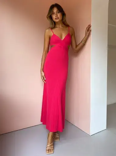 Anna Quan Sabrina Ribbed Knit Midi Dress Fuchsia Pink Size 8