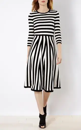 Karen Millen Striped Knit Midi Dress Black/White Size L / Au 12