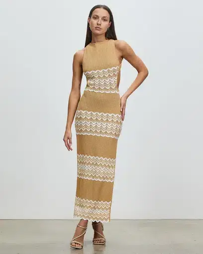 Lover Oslo Maxi Dress in Neutral Brown Size 6
