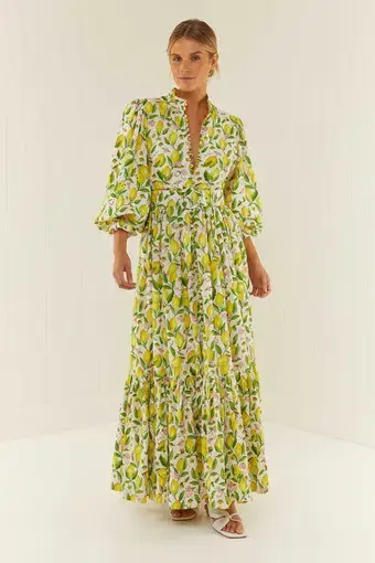 Palm Noosa Royal Flush Dress Lemons Print Size 14