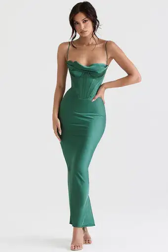 House of CB Charmaine Corset Maxi Dress Forest Green Size 10
