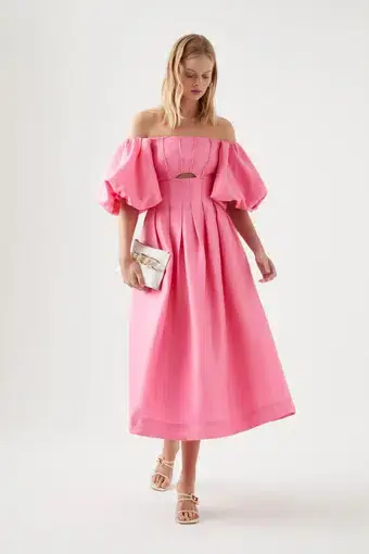 Aje Eugenie Off Shoulder Midi Dress French Rose Pink Size 6 / XS