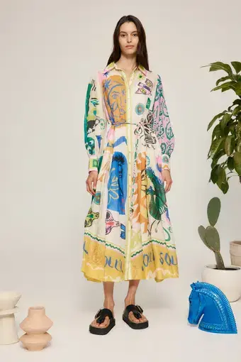Alemais Soleil Patchwork Shirt Dress Print Size 12