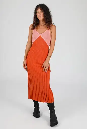 Andean Collective Tamika Dress Coral Block Size XS / Au 6
