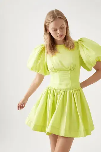Aje Gianna Puff Sleeve Mini Dress Light Lemon Size 14