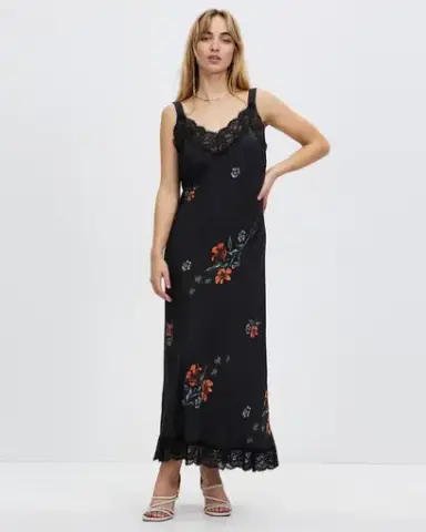 Sass & Bide One Too Many Lace Midi Dress Black Floral Size 6