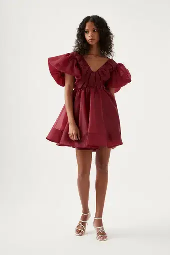 Aje Gretta Organza Mini Dress Burgundy Size 10