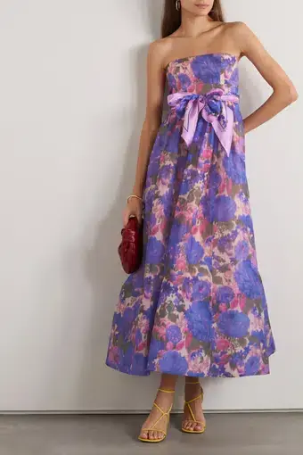 Zimmermann The High Tide Strapless Dress in Purple Ikat Floral Size 0/Au 8