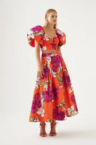 Aje Marcel Puff Sleeve Bodice and Lewis Tuck Detail Midi Skirt Set in Vivid Camellia 

Size 8 /S