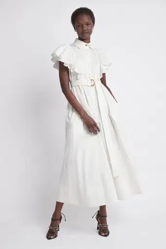 Aje Kindred Frill Sleeve Midi Dress Ivory White Size 8 / S