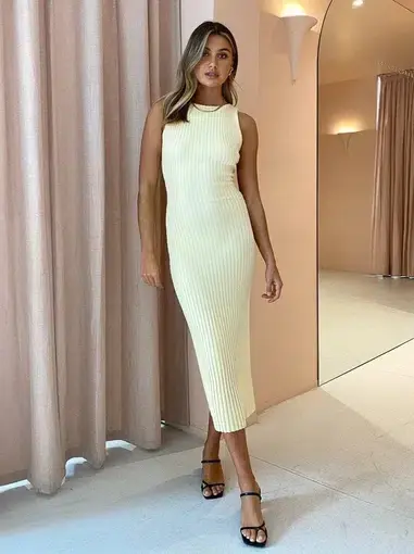 Bec & Bridge Lyla Knit Midi Dress Yellow Size XS / Au 6