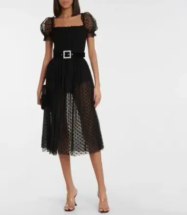 Rebecca Vallance Tiffani Semi-Sheer Tulle Midi Dress Black Size 10