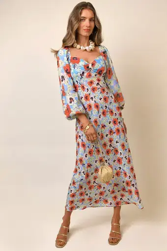 Rixo Gio Floral Silk Midi Dress Floral Size 8 