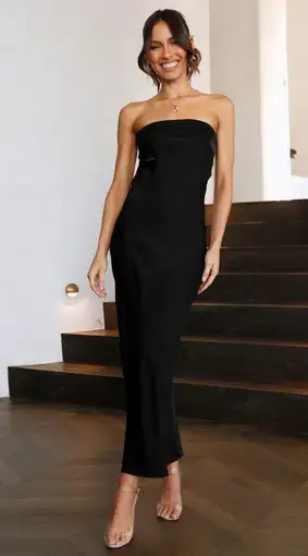 Billy J Boutique Miya Silk Maxi Dress in Black Size 10-12