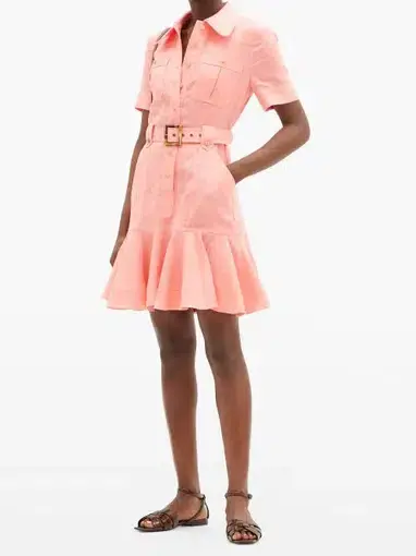 Zimmermann Poppy Belt Linen Midi Dress Pink Size 0/Au 8