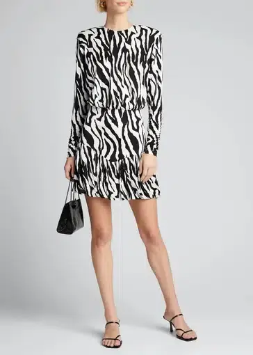 Rotate By Birger Christensen Alina Long-Sleeve Dress Zebra Print Size XS/Au 6