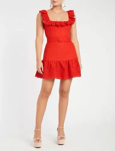 Rebecca Vallance Portia Frill Mini Dress Red Size 10