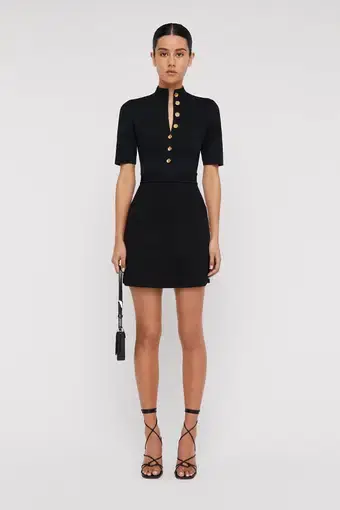 Scanlan Theodore Crepe Knit Mini Button Dress Black Size XS / Au 6