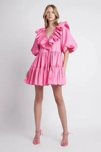 Aje Solstice Ruffle Tiered Smock Mini Dress in Pink 

Size 8 / S