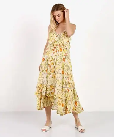 Spell & the Gypsy Sayulita Frill Maxi Dress Sunflower Print Size 12