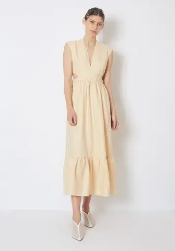 Tibi Linen Canvass V Neck Cut Out Dress in Butter Yellow Size 14