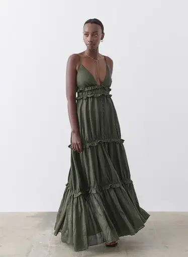 Joslin Liana Linen Maxi Dress Green Size 8