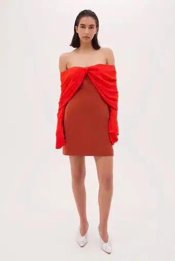 Bianca Spender Crepe Jean Dress Brick Red Size  12