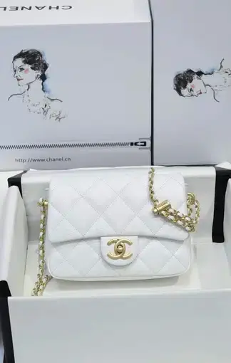 Chanel 21K Perfect Mini Flap Bag in White Calf Leather Caviar Finish